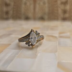 Vintage SETA Cubic Zirconia Gold Tone Marquise Ring, Size 8